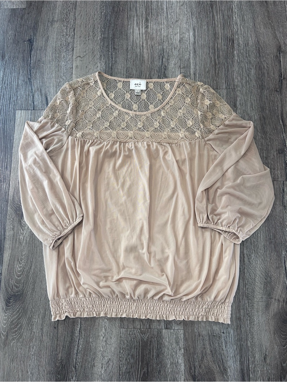 ECI Blush Lace Yoke Balloon Sleeve Blouse